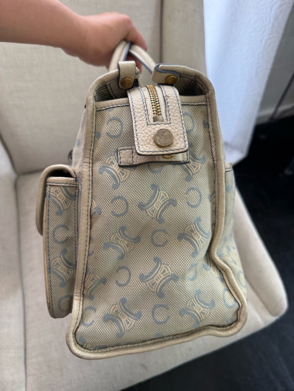 Celine Cream Beige Monogram Satchel with Dual Front Pockets - Picture 5 of 11